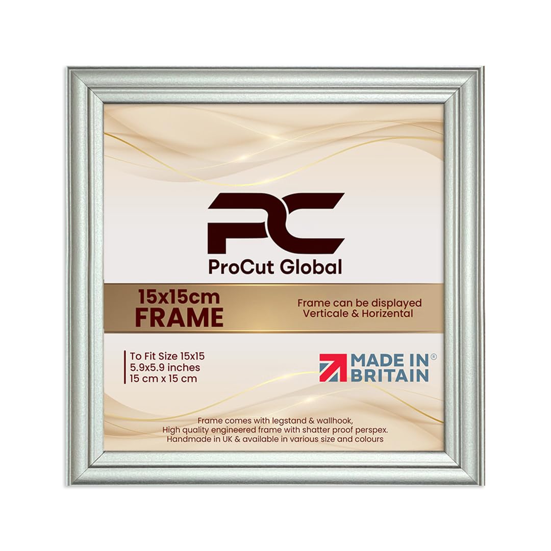 Procut Global 15x15CM Silver Picture Frames - Classic Wooden Photo Frame with Shatterproof Perspex for Wall or Tabletop - Perfect for Posters, Certificates & Prints - Sizes & Colors Available