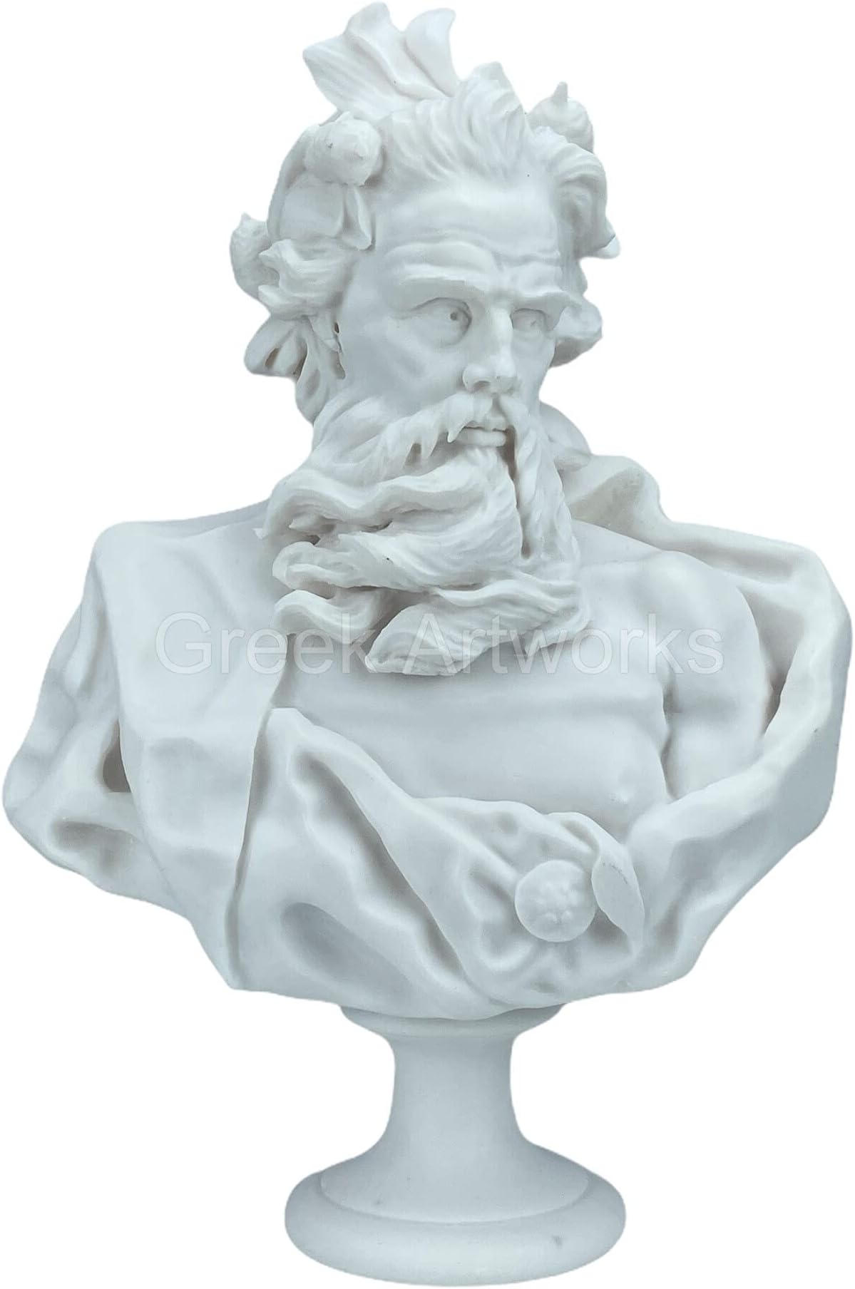 Neptune Poseidon Bust Head Greek Roman God Statue Sculpture Cast Marble Museum Copy