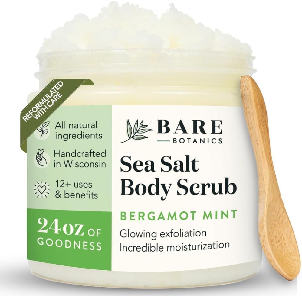 Bare Botanics 24oz Bergamot Mint Sea Salt Body Scrub Natural Exfoliator