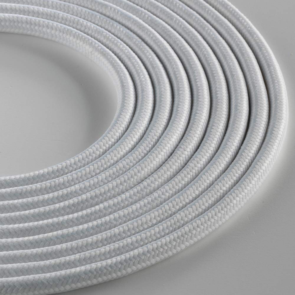 Klartext - Cavo tessile tondo LUMIÈRE per illuminazione, 3x0,75mm, Bianco opaco, 10mt.|Attenzione: cavo terra incluso! Massima sicurezza anti scossa!
