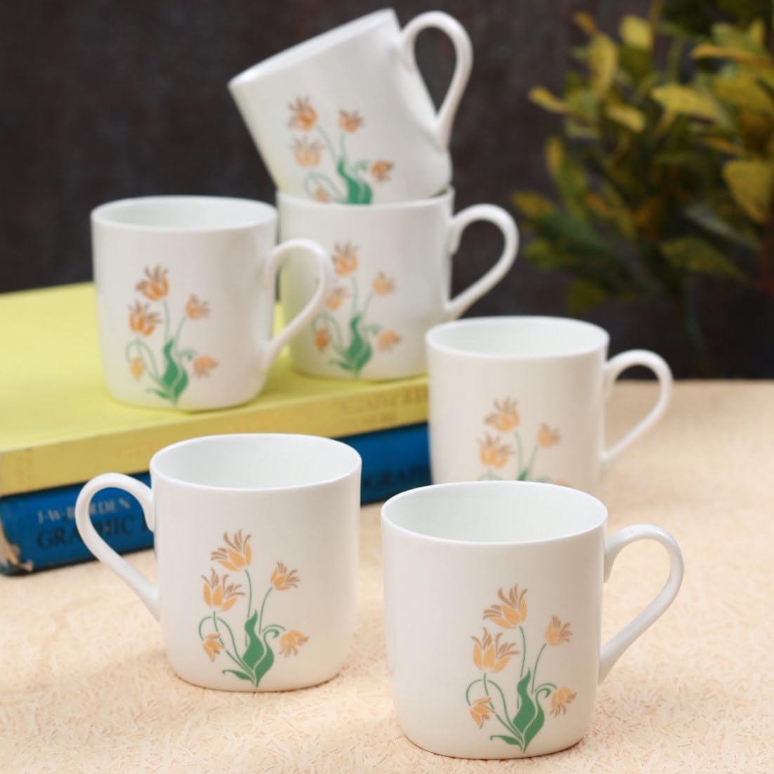 Clay Craft Fine Ceramic | Floral Printed | Tea/Coffee Cups - Set of 6-180 ml Each (Yellow Flower), Tea Cup Set of 6, Microwave & Dishwasher Safe, Mugs for Coffee, Cups Set of 6, Ideal for Gifting (B0CLBBBBJH) Amazon Price History, Amazon Price Tracker