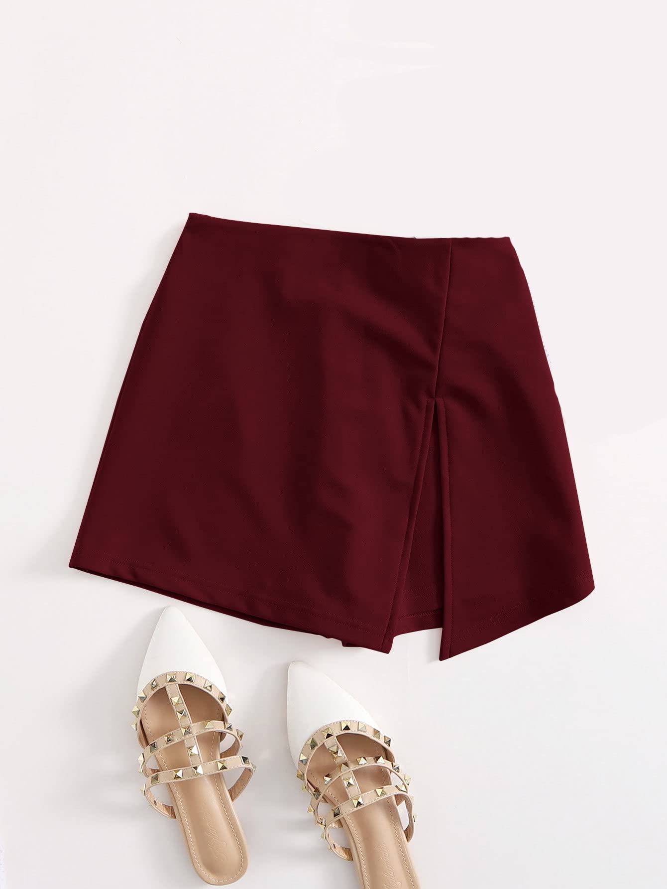 Floerns Women's Plus Size Asymmetrical Skorts High Waisted Skirts Shorts: 3X-Large Plus Burgundy