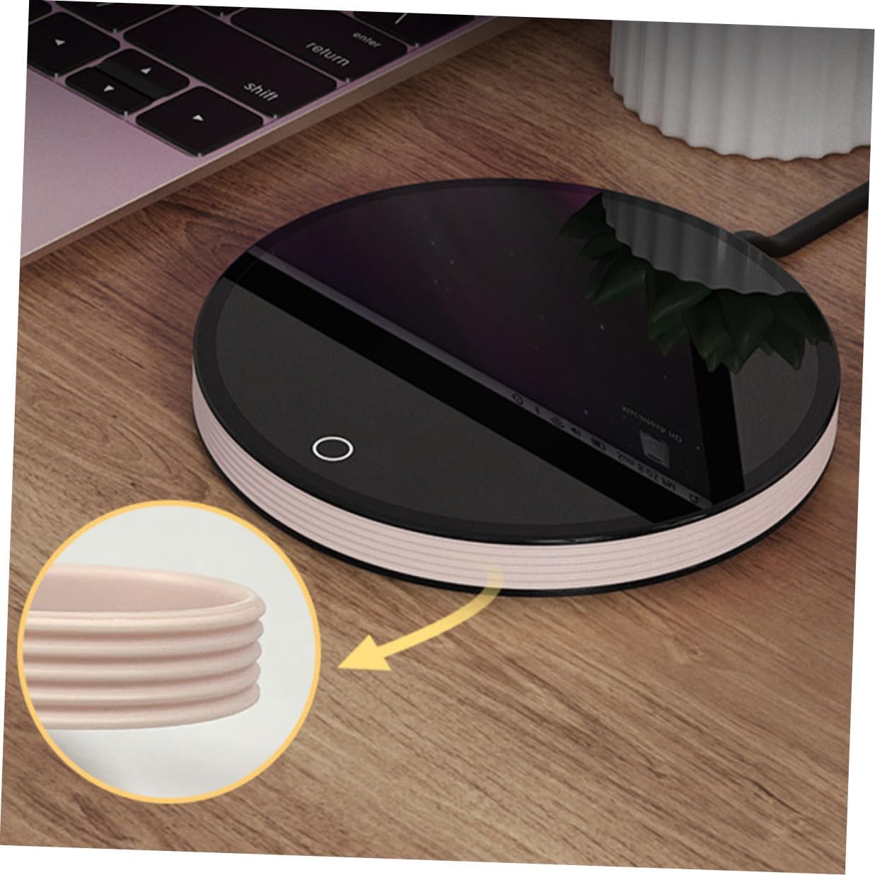 Electric Coffee Mug Warmer Pad with Temperature Control, Ac110v Household Cup Heater for Office Desk Use, Portable Pink and Black Beverage Warmer Compatible with Standard Mugs