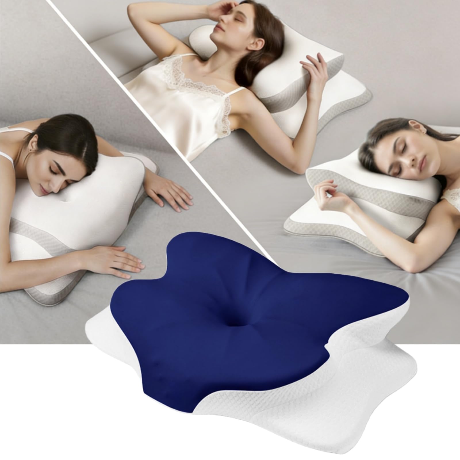 CuroSleep Seladi airflow pro Kissen Orthopädisches Nackenkissen mit 2 Höhen & Memory Schaum, 6-Zonen-Stütze & Kühlbezug –gegen Nackenschmerzen & Schnarchen, (CertiPUR-US/OEKO-TEX 100) (Dunkelblau)