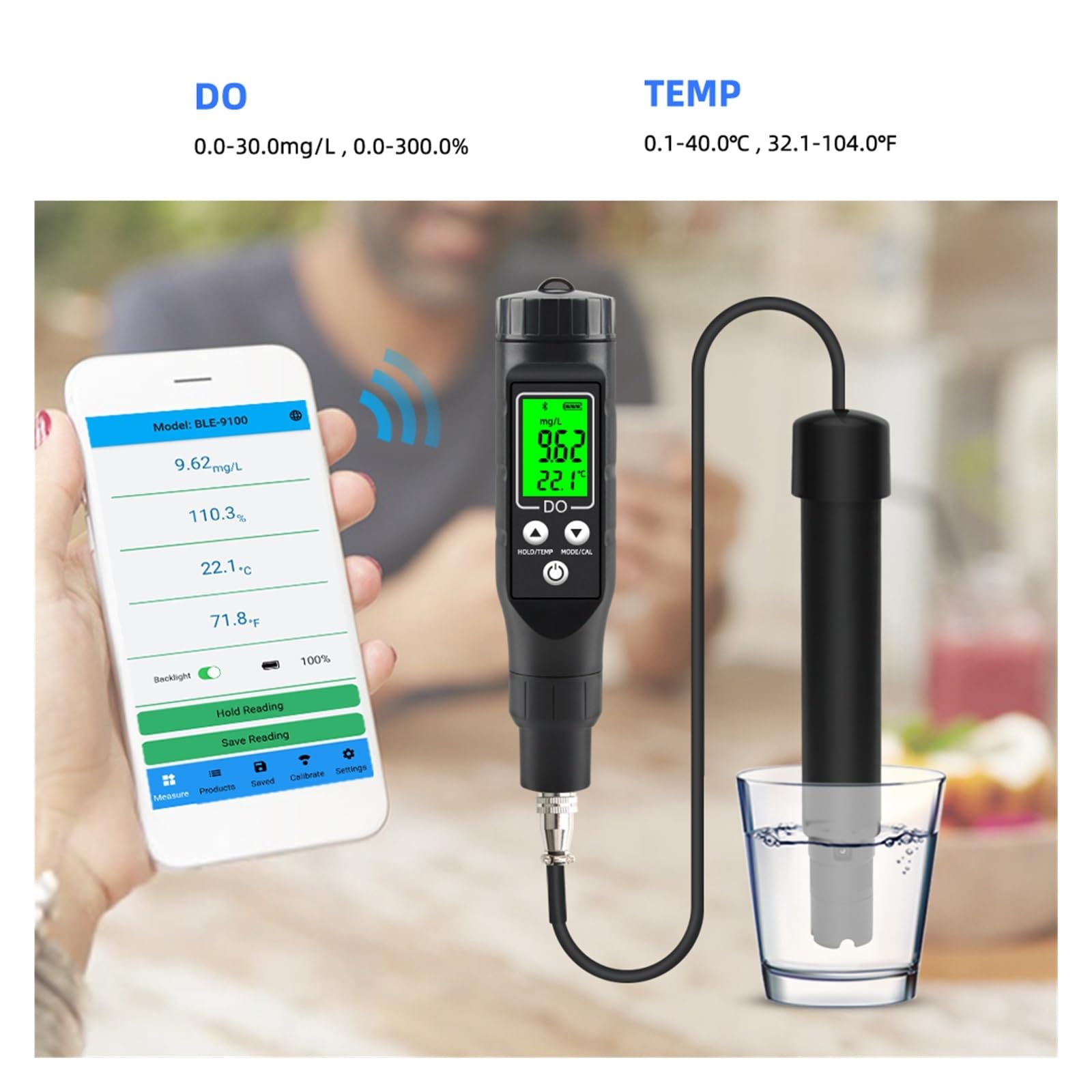 Bluetooth Cyfrowy Miernik Rozpuszczonego Tlenku Profesjonalny Analizator Rozpuszczonego Tlenku Tester Stężenia