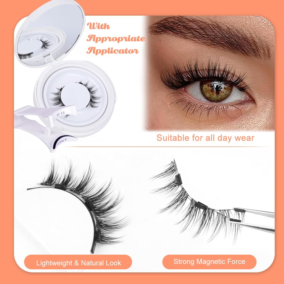 CESITRA 1Pair Magnetic Eyelashes Natural Look Reusable Cat Eye Magnetic Lashes with Applicator Magnetic Eyelashes Kit without Eyeliner Wispy Clear Band False Eyelashes No Glue Needed 1