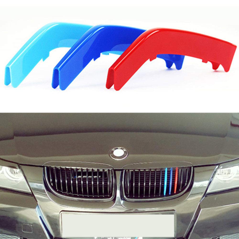 TOPGRIL M-Colored Stripe Grille Insert Trims M Sport Grille Insert Trim Strips For 2003-2008 BMW E90 E91 Pre-LCI 3 Series 325i 328i 330i 335i M3 w/ (12-Beams ONLY)