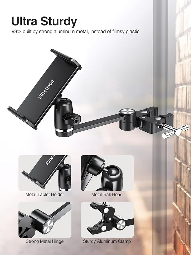 Soporte para iPad de brazo largo 8.5in, ajustable 360° para micrófono miniatura 6