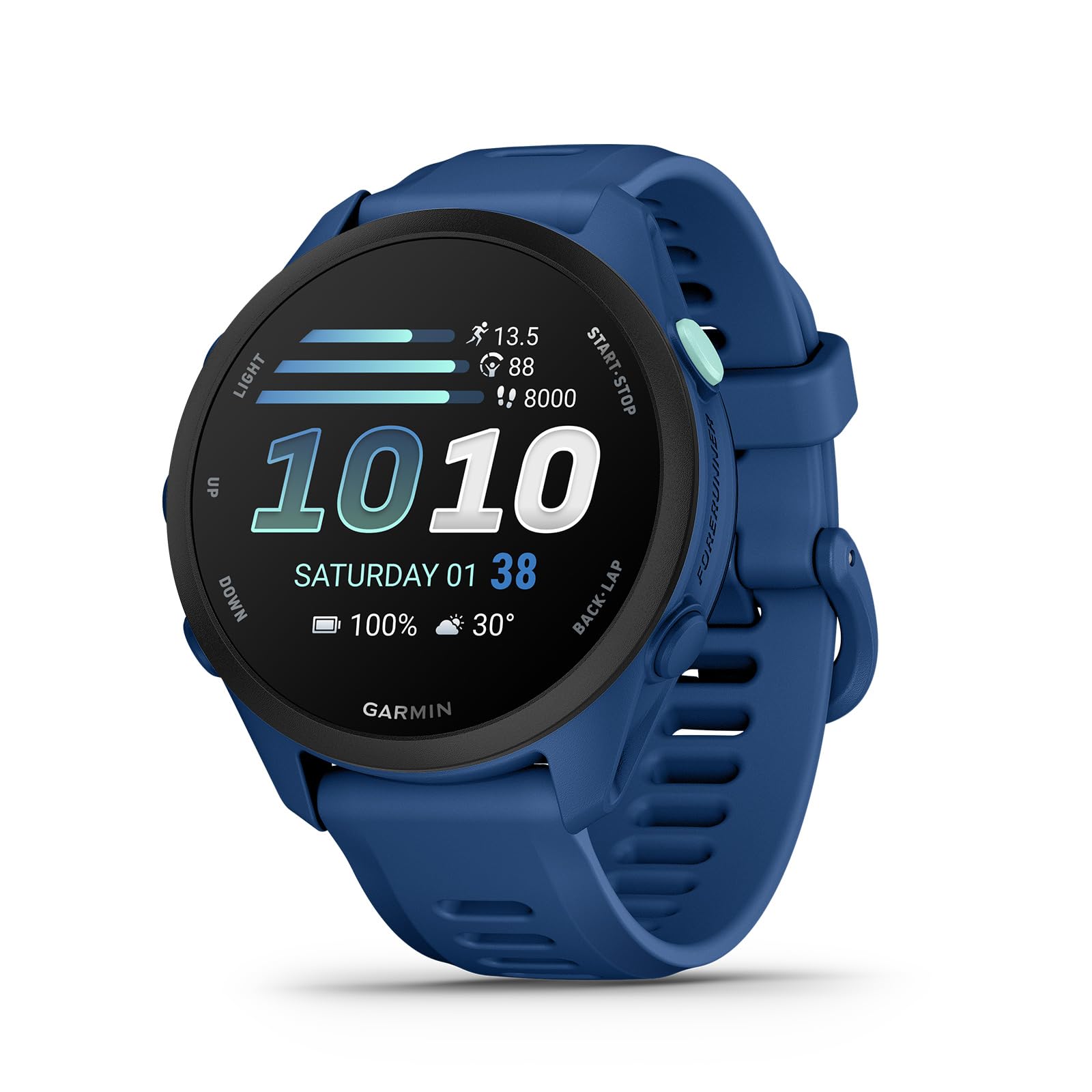 Garmin Forerunner 70 Smartwatch Do Biegania GPS, Amazon Exclusive, 43mm AMOLED, Do 13 Dni Pracy Baterii, Tidal Blue