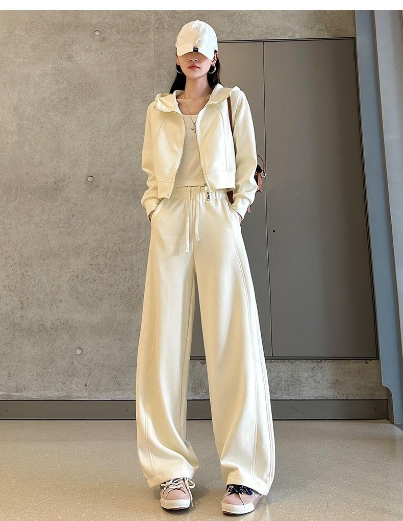 Ensemble 2 pièces sport pour femme, pantalon large et sweat décontracté