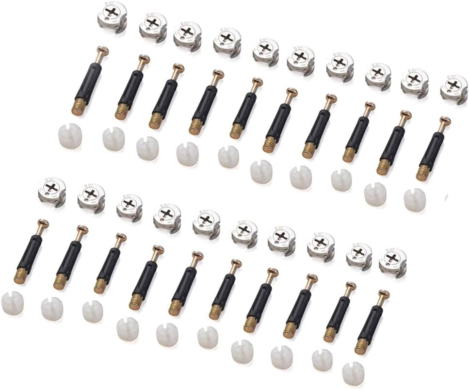 Cam Bolt Nut and Dowel, Tiberham 20 Sets Flat Pack Furniture Connector Fixing Screw, Heavy Duty Locking Cam Fitting Bolt Dowel with Pre-Inserted Nut for Cabinet Wardrobe Drawer