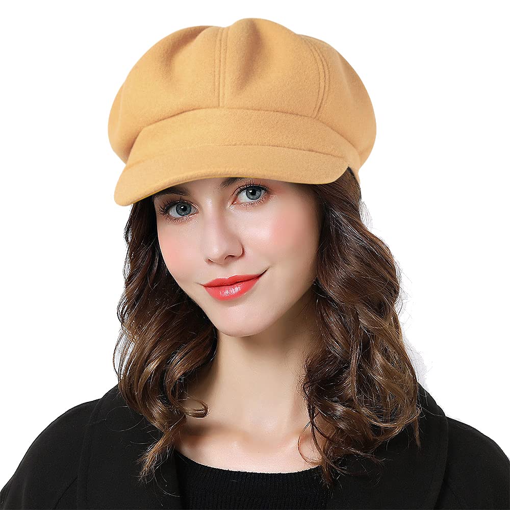 Sumolux Women's Camel Beret Newsboy Hat French Wool Cap Classic Autumn Spring Winter, One Size