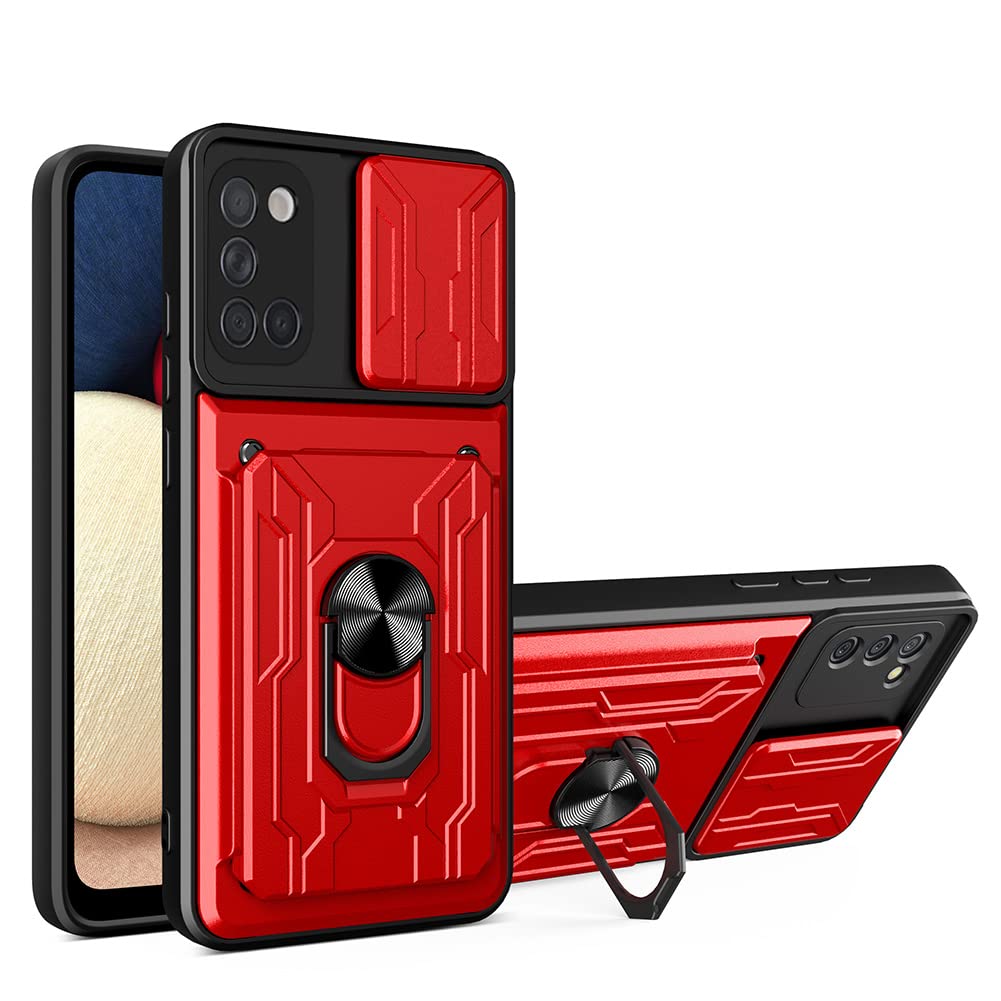 CCSmallCase for Samsung Galaxy A71 5G with Card Holder, Heavy Duty Protection Phone Case with Magnetic Ring Kickstand Slide Camera Cover for Samsung Galaxy A71 5G LJK Red