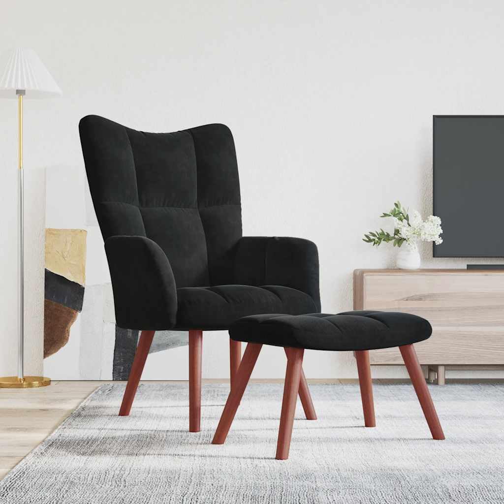 Generisch Relaxsessel mit Hocker Schwarz Samt,Möbel,Stühle,Sessel,8.55KG,328068