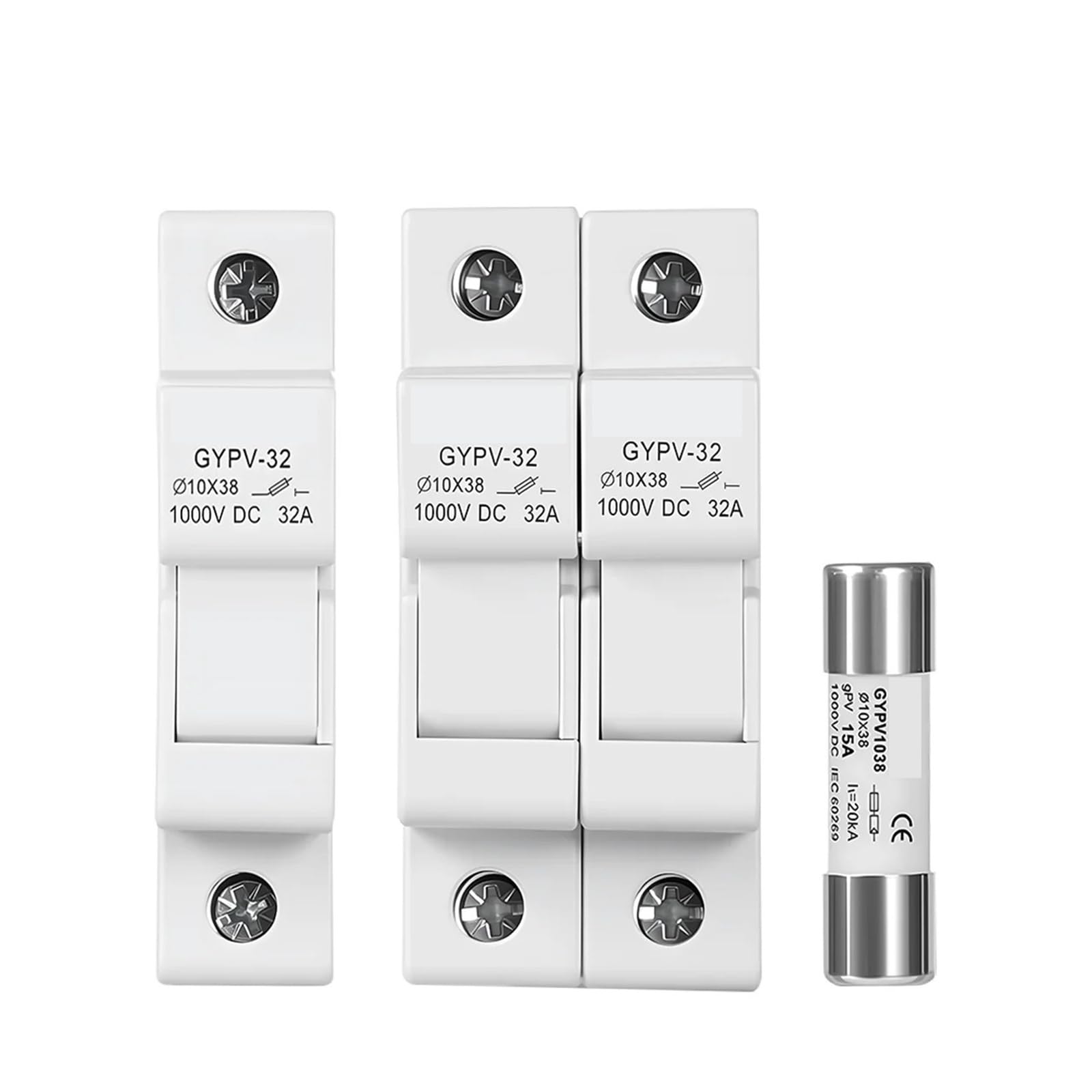 Portafusibles CC 1P 2P, 1038mm, Alto Voltaje for Fusibles De Cadena Fotovoltaica, Base De 1000V, Protector De Protección Del Sistema Fotovoltaico(DC 1000V 10A)