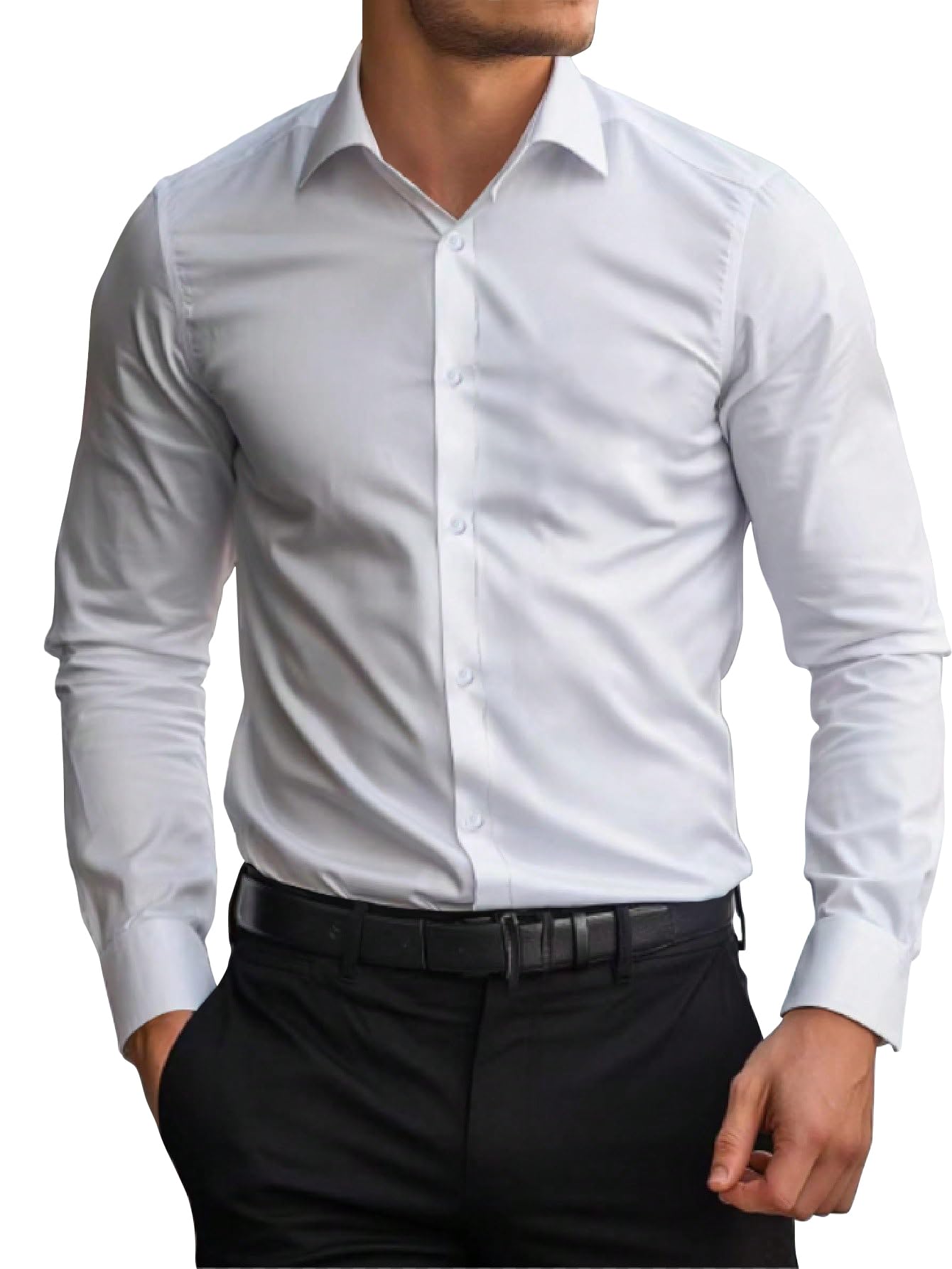 avanova Men's White Long Sleeve, Slim Fit Button Down Dress Shirt for Men | Casual Office Wear | Formal Business Shirts | Stylish Plain Single Breasted Shirt(Shirt 87)-picture-24