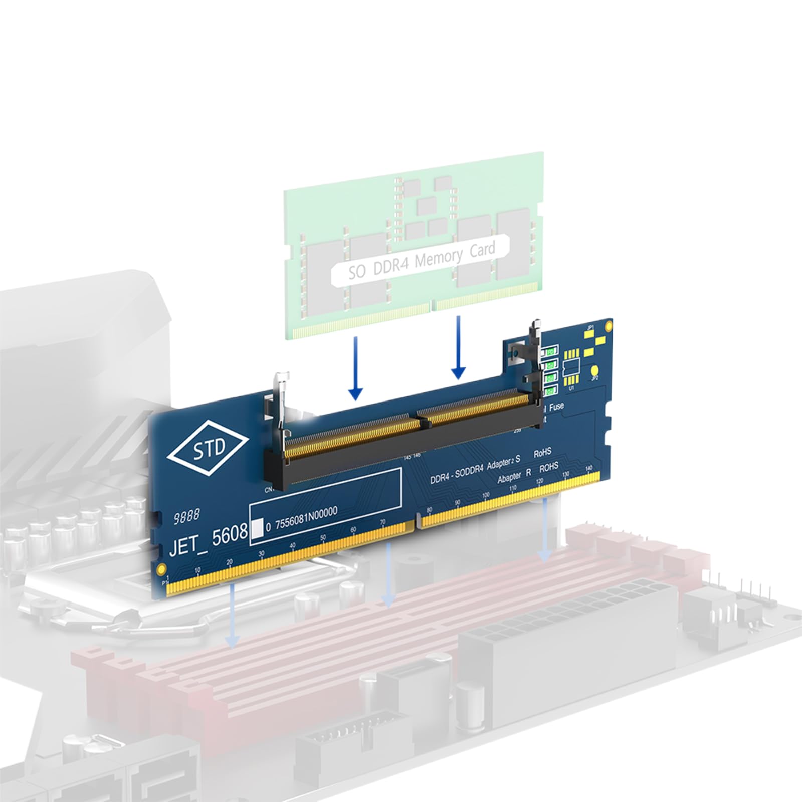 Konwerter DDR4 SO-DIMM na DIMM RAM dla komputera stacjonarnego, łatwy w instalacji i kompatybilny z systemem Windows