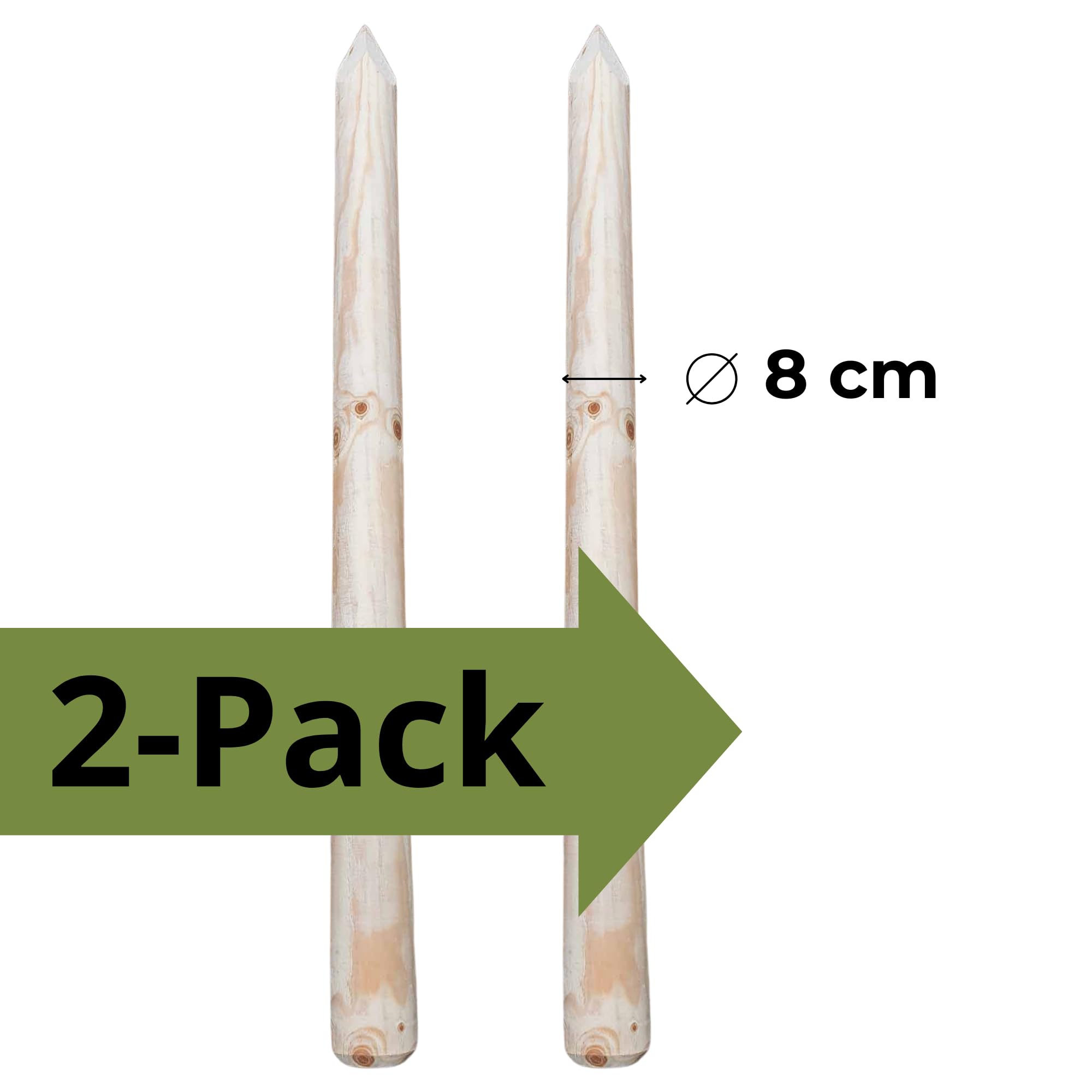 ø 8cm Lot de 2 Piquet Cloture Bois Longueur : 240 cm Poteaux De Clôture De Jardin Non Imprégné Résistant Aux Intempéries Palissade Tuteurs avec Pointe