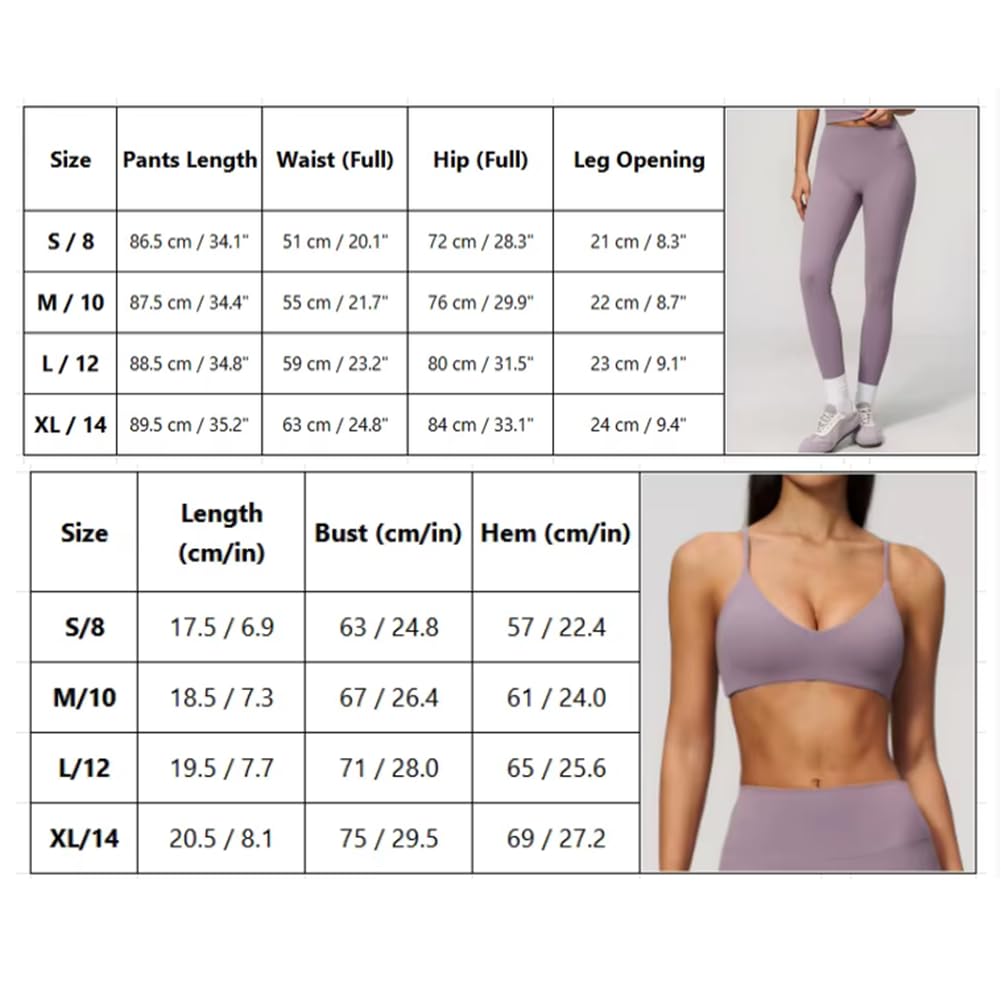 Conjunto Deportivo 2 Piezas para Gimnasio, Running y Yoga | Conjunto yoga 2 piezas, sujetador V tirantes regulables, leggings largos talle alto elevaglúteos sin costuras suaves elástico