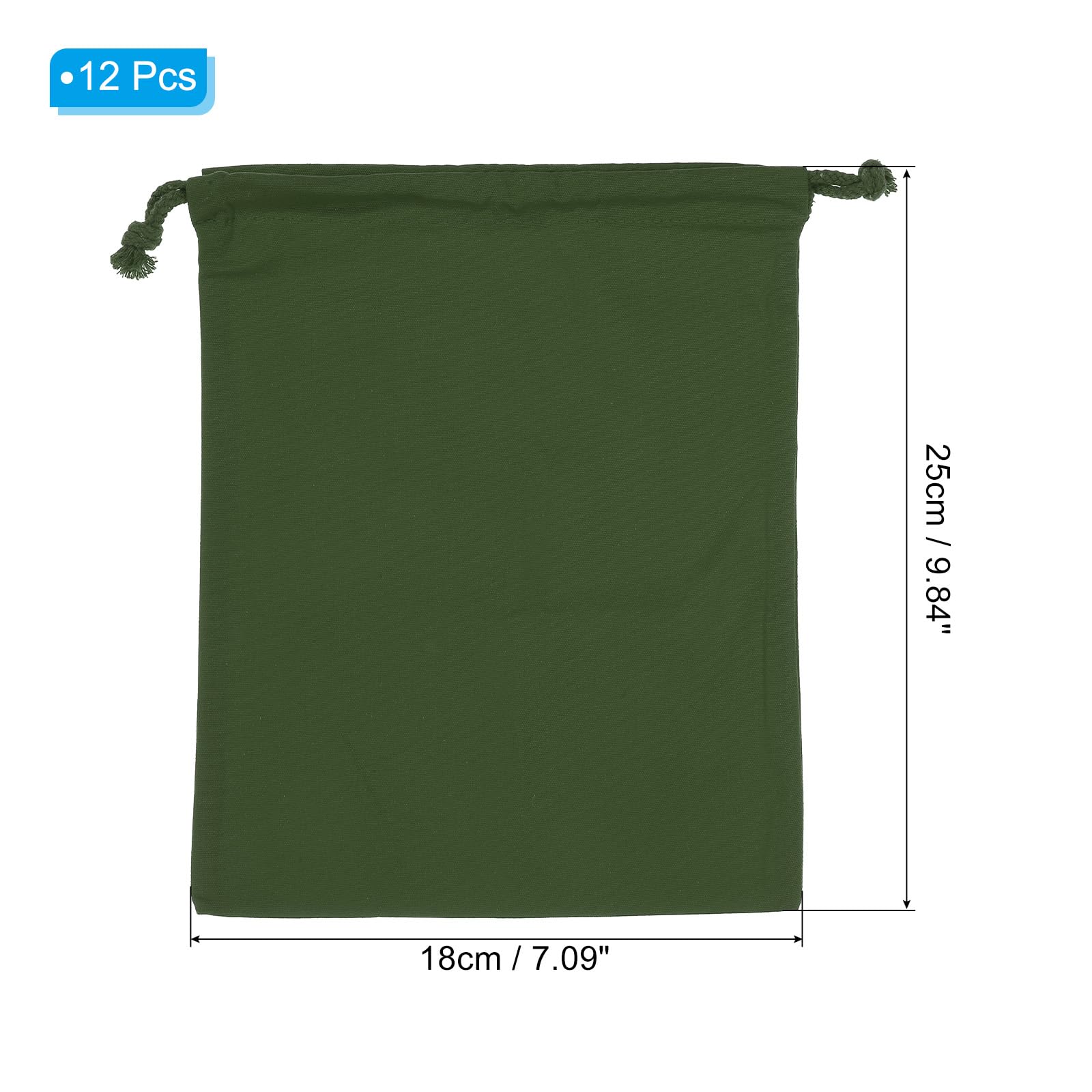 PATIKIL 100% Cotton Reusable Drawstring Bags, 7x10 Inch 12 Pack Multipurpose Washable Cotton Dust Bags, Luggage Organizer, Travel Essentials Storage Pouch, Dark Green
