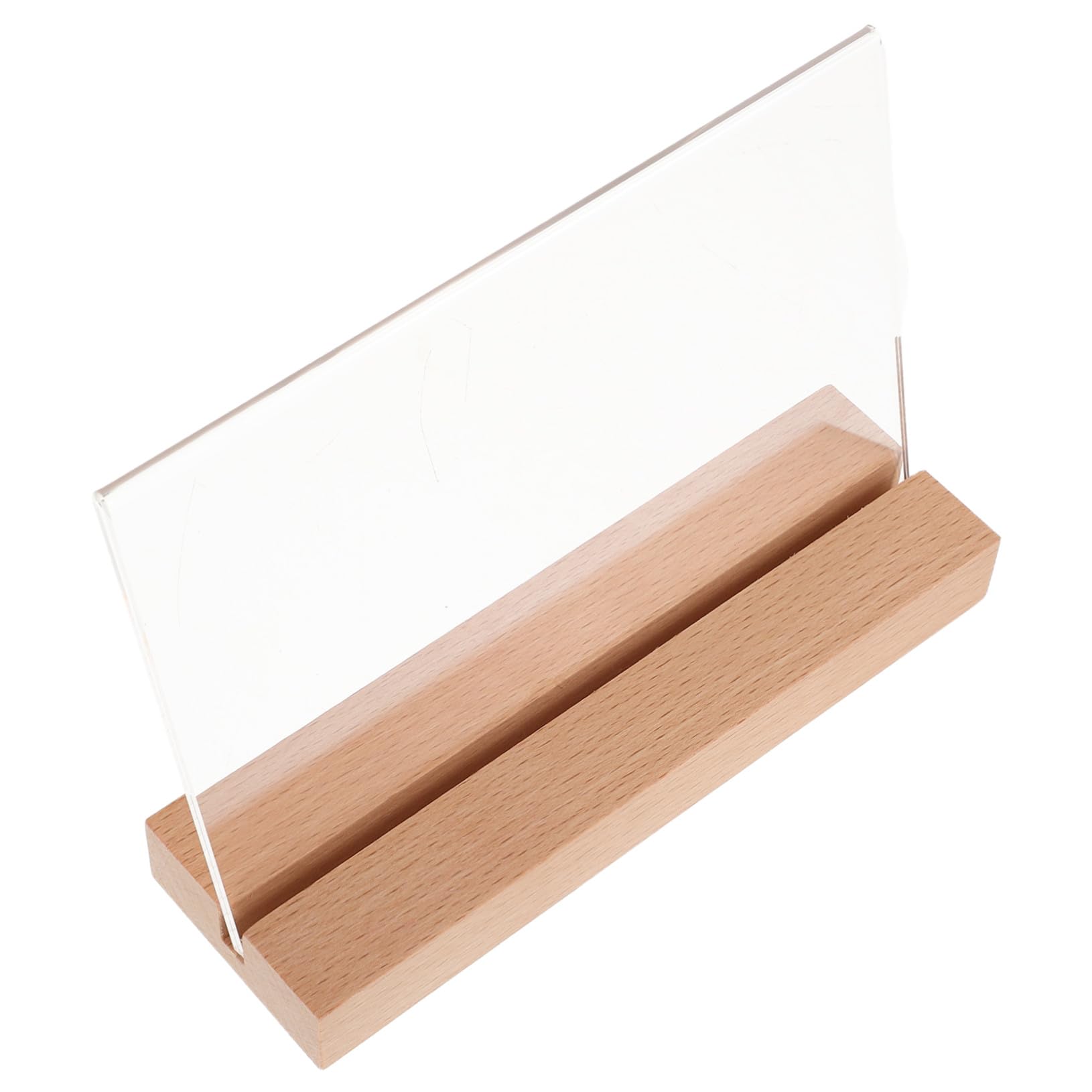 Soporte para Letreros de Escritorio con Base de Madera, Acrílico Transparente, Diseño Horizontal Estable, Adecuado para Oficinas y Restaurantes, Paquete de 5 Unidades