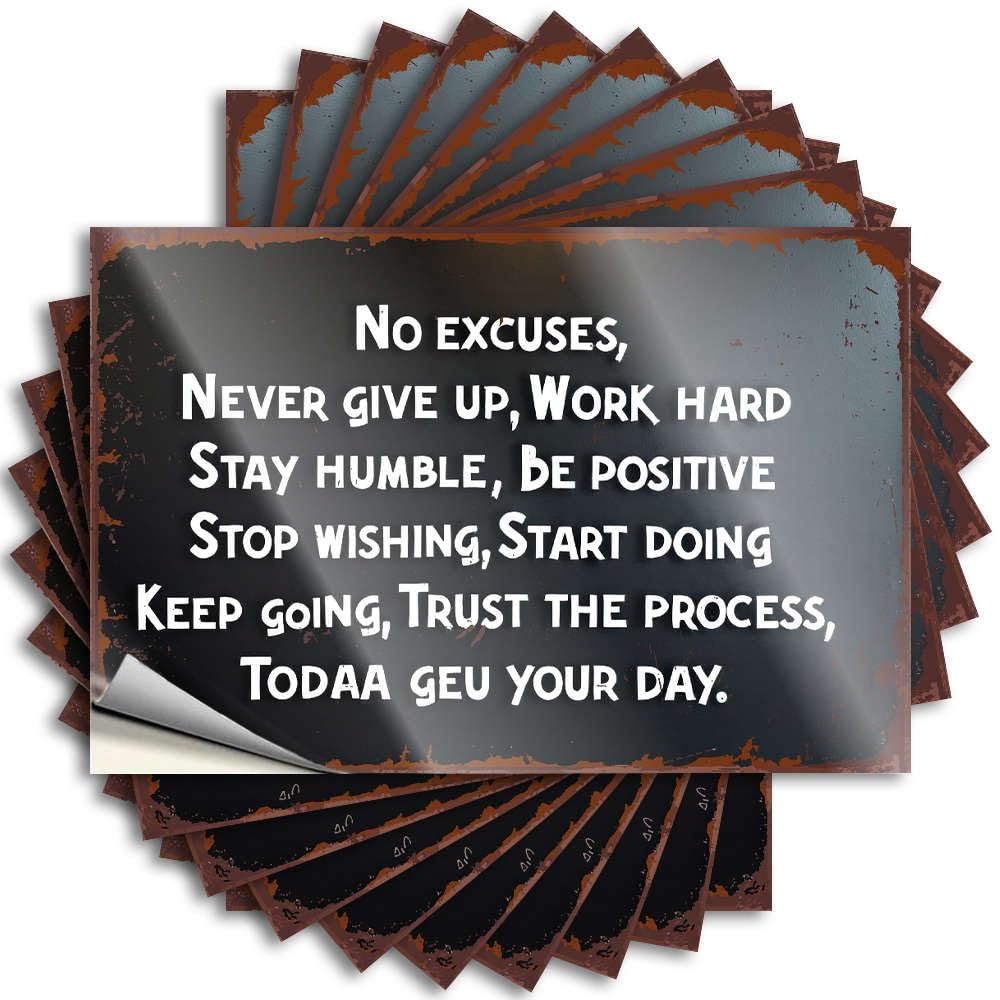 Fzfn Colour Vintage Room Decor Aesthetic Tattoo Laptop | No Excuses, Work Hard Every Day. Snarky Paw Sticker Pack(8X12cm)