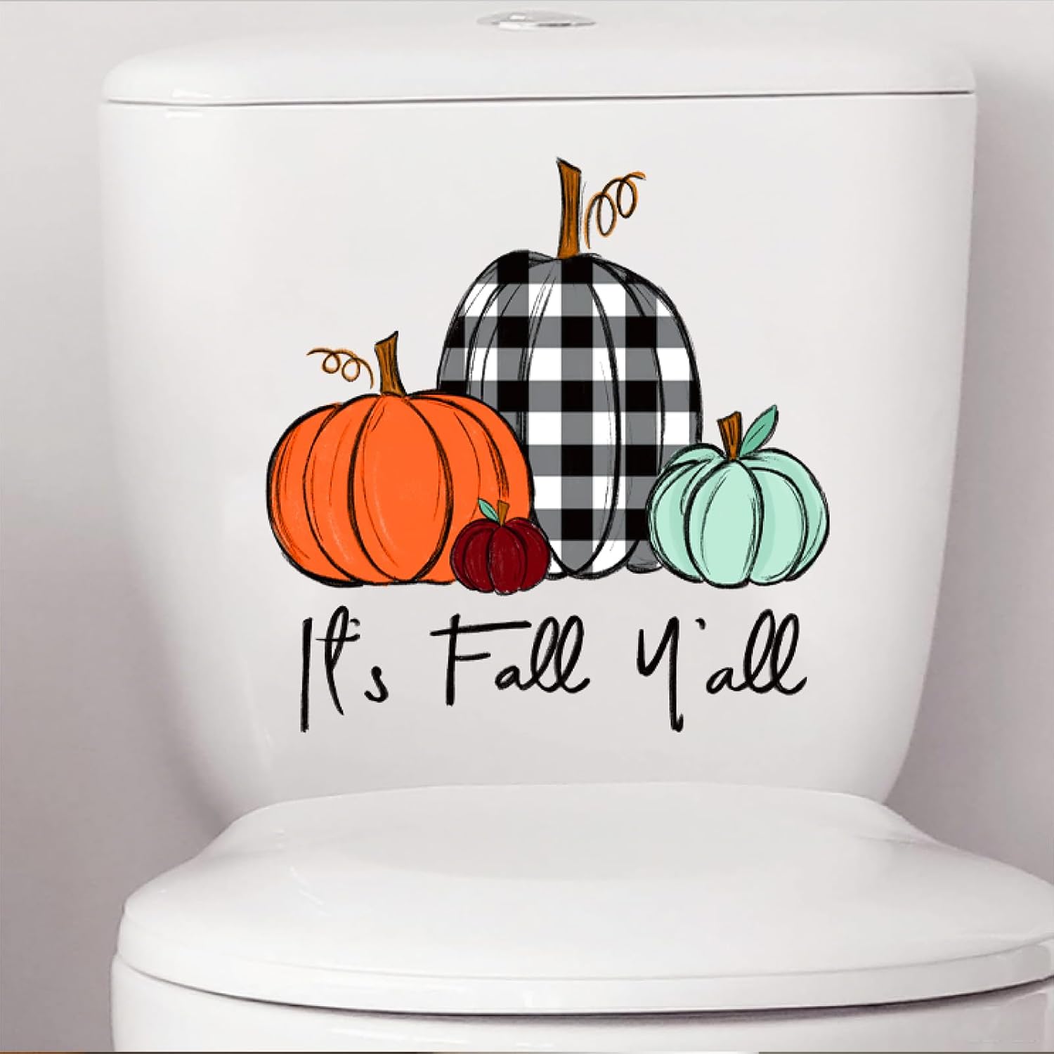 FYSUIMU 2 Sheet Fall Toilet Seat Lid Stickers Waterproof Bathroom Wall Decals Self-Adhesive Removable Autumn Pumpkin Toilets Lid Decal for Thanksgiving DIY Cistern Decor