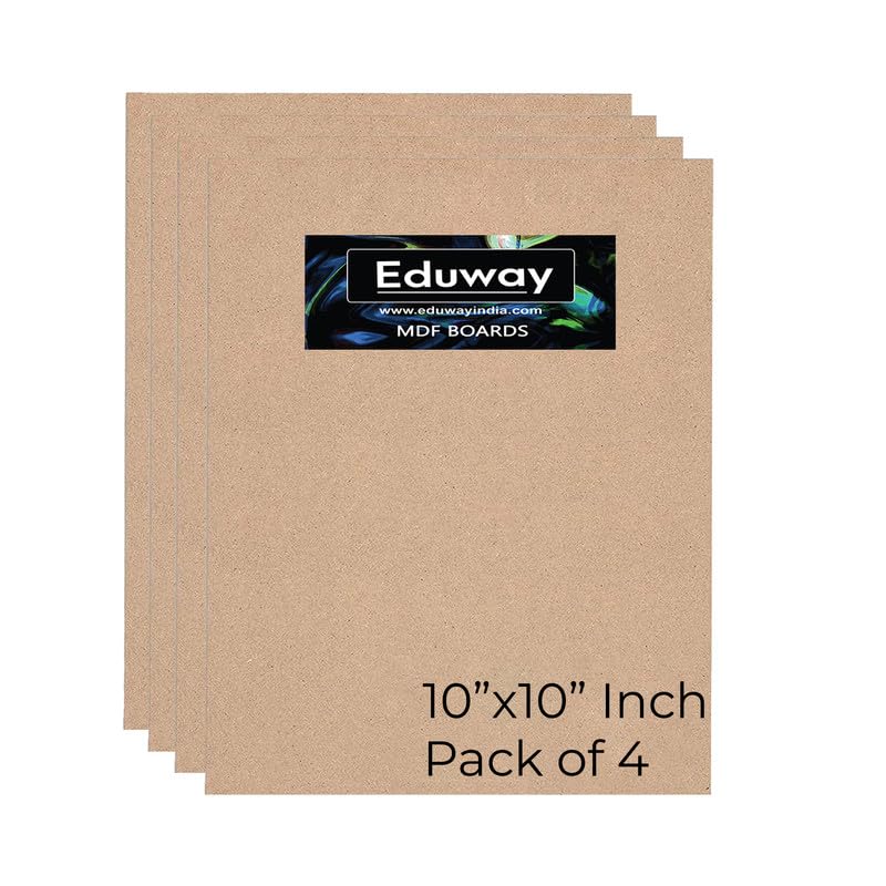 Image of Eduway 10x10 Inch MDF Board Wood Sheet for Mandala , Lippan, Resin Art & Craft, 4mm Thick, Pack of -4 - Premium Cardboard Material for Artists, Art and Craft Students - Hard Cutout in Small and Large Sizes (25x30 cms)