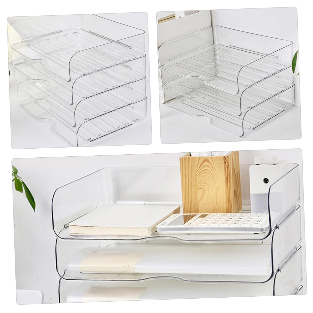 HOMSFOU Bandeja Organizadora de Papel de Escritorio Apilable 4 Uds Pet | Organizador de Papeleo para Oficina y Hogar, Diseño Elegante, Uso del Espacio
