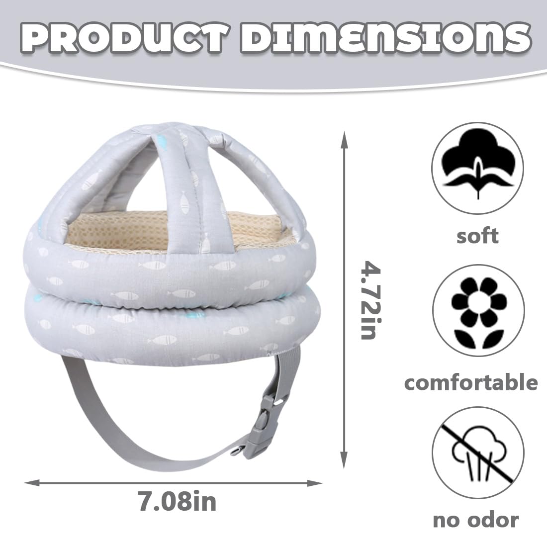 Casco Neonato Primi Passi, Caschetto Primi Passi per Bambini da 6 a 36 Mesi, Caschetto Neonato Anticaduta, Traspirante e sicuro(grigio)