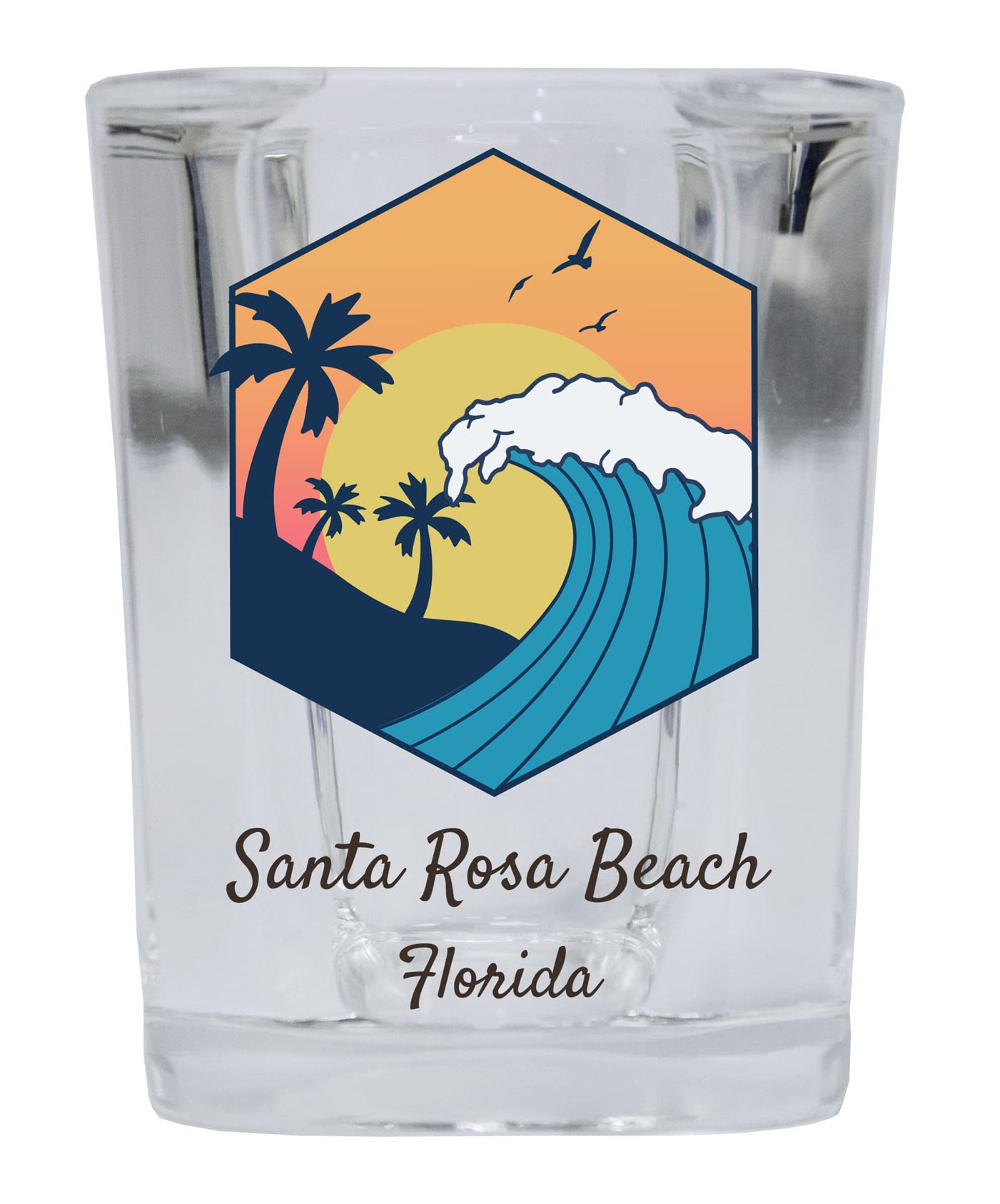 R and R ImportsSanta Rosa Beach Florida Souvenir 2 Ounce Square Base Shot Glass Wave Design Single