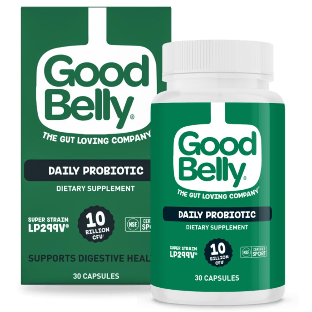 GoodBelly Probiotic Capsules for Digestive Health | Vegan Probiotic Supplement with 10 Billion Live Cultures | Probiotics for Women & Men | 30 Capsules