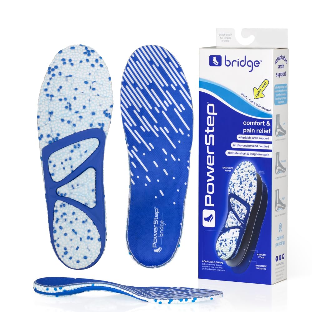 Bridge, Flexible Arch Insoles, Comfort Memory Foam Insert, Plantar Fasciitis Pain Relief, Adaptable Arch Support, Neutral Arch, Shoe Inserts, Unisex (Men 10-11.5, Women 11-12.5)