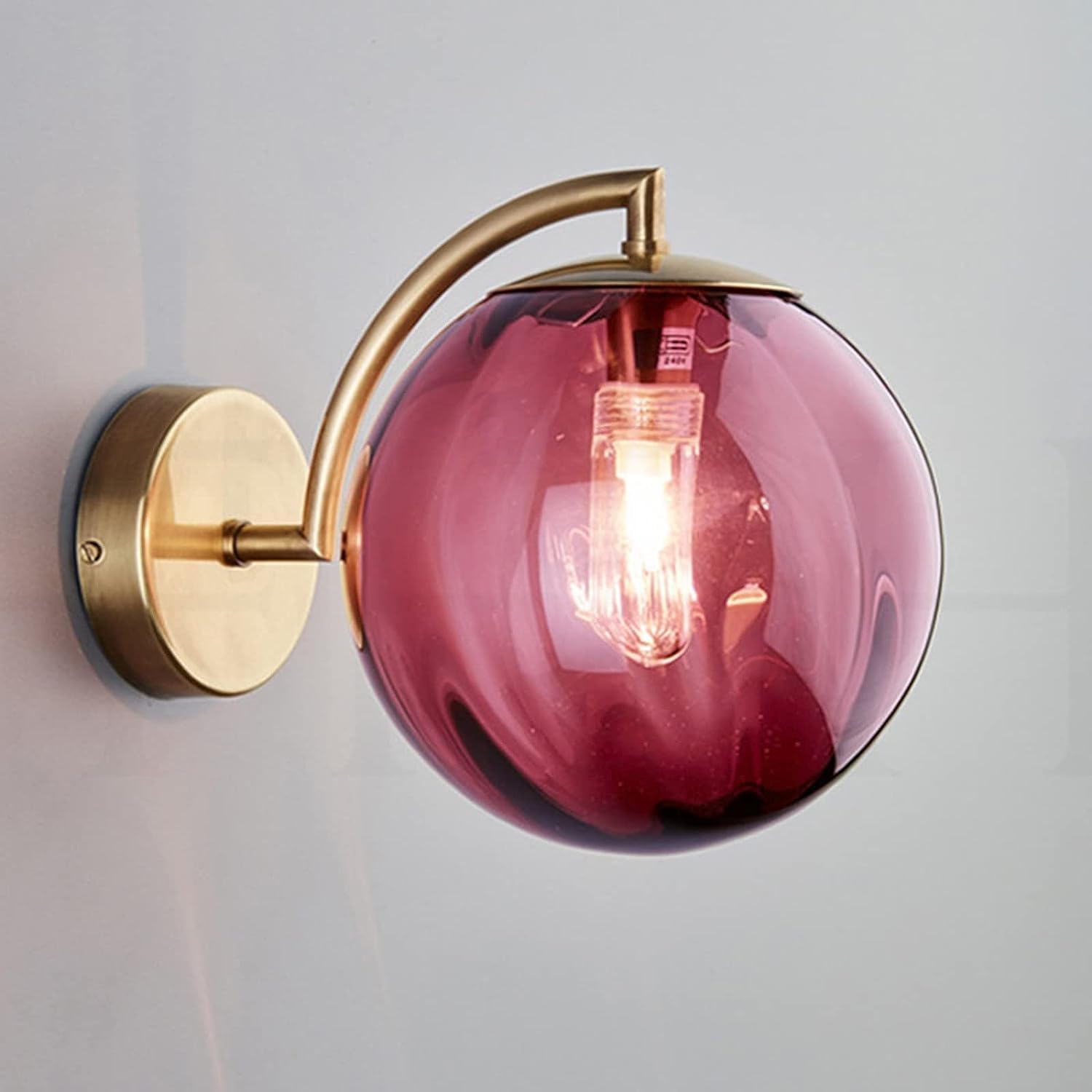 KBUUKYYXouy Renter Friendly Post Modern Nordic Glass Wall Sconce Industrial Farmhouse Mid Century Wall Light Green Gray Amber Ribbed Glass Ball Round Bathroom Wall Mounted Lamp(Wine)