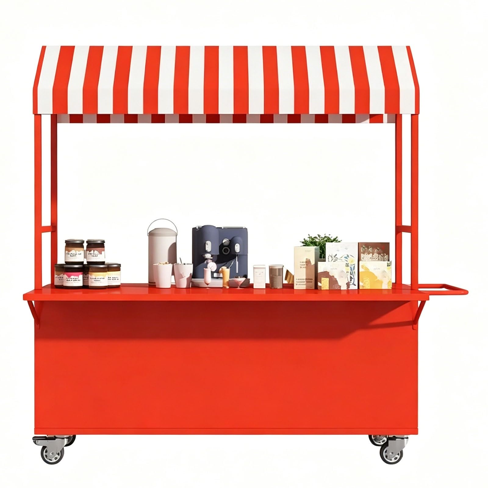 Carrito de Comida Callejero Portátil con Toldo, Carro de Venta Ambulante para Exposición de Pan y Puestos ambulantes portátiles(Red,120cm/47in)