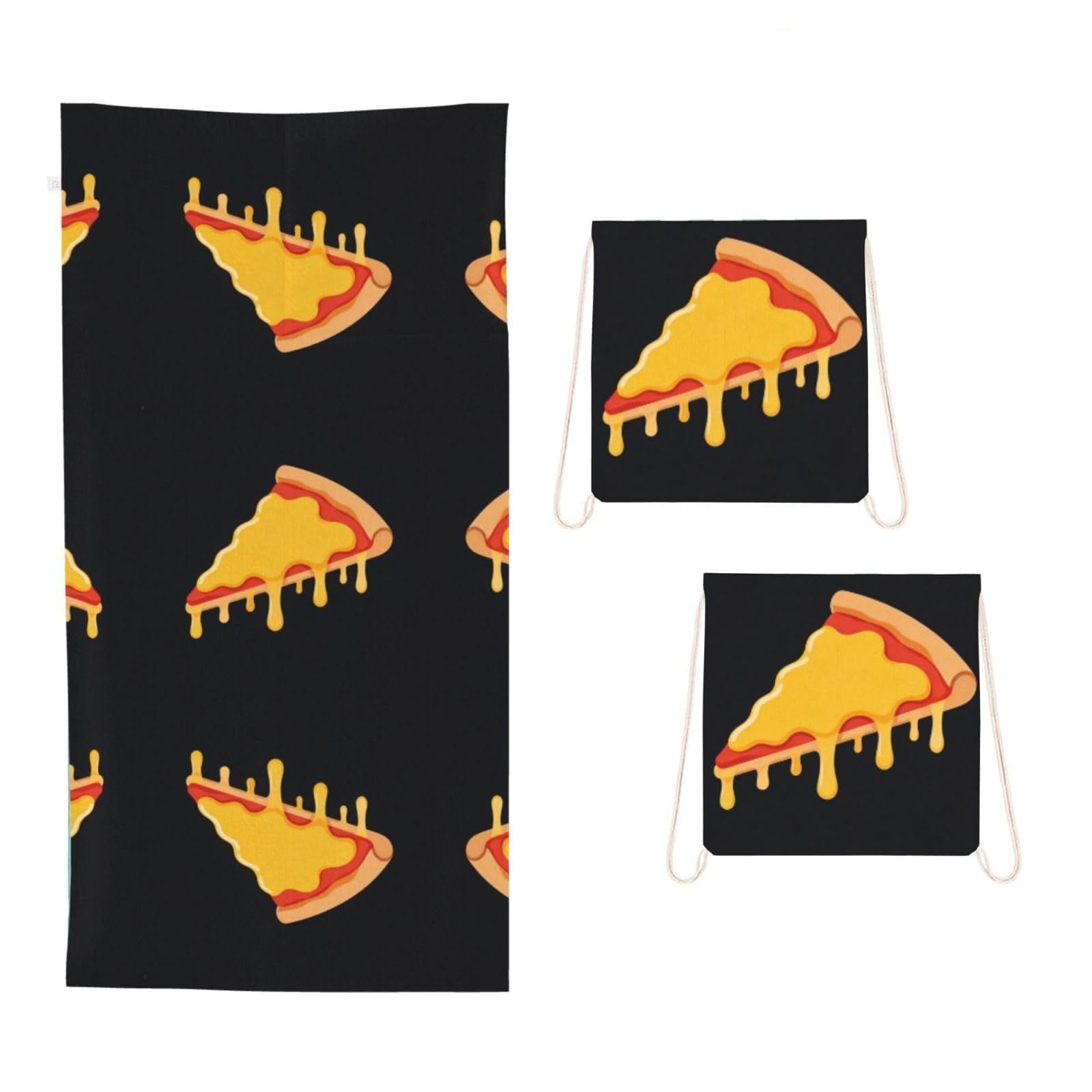 CNTDBU Flat Pizza Slice 2 in 1 Packable Towel Bag-Large Beach Towel with Stuff Sack, Super Absorbent Microfiber Travel Towel for Pool