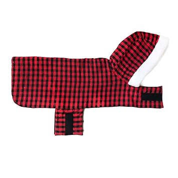That Dog In Tuxedo Dog Winter Jacket - Buffalo Plaid Hooded Fur Dog Winter Coat (Red, Size 19)