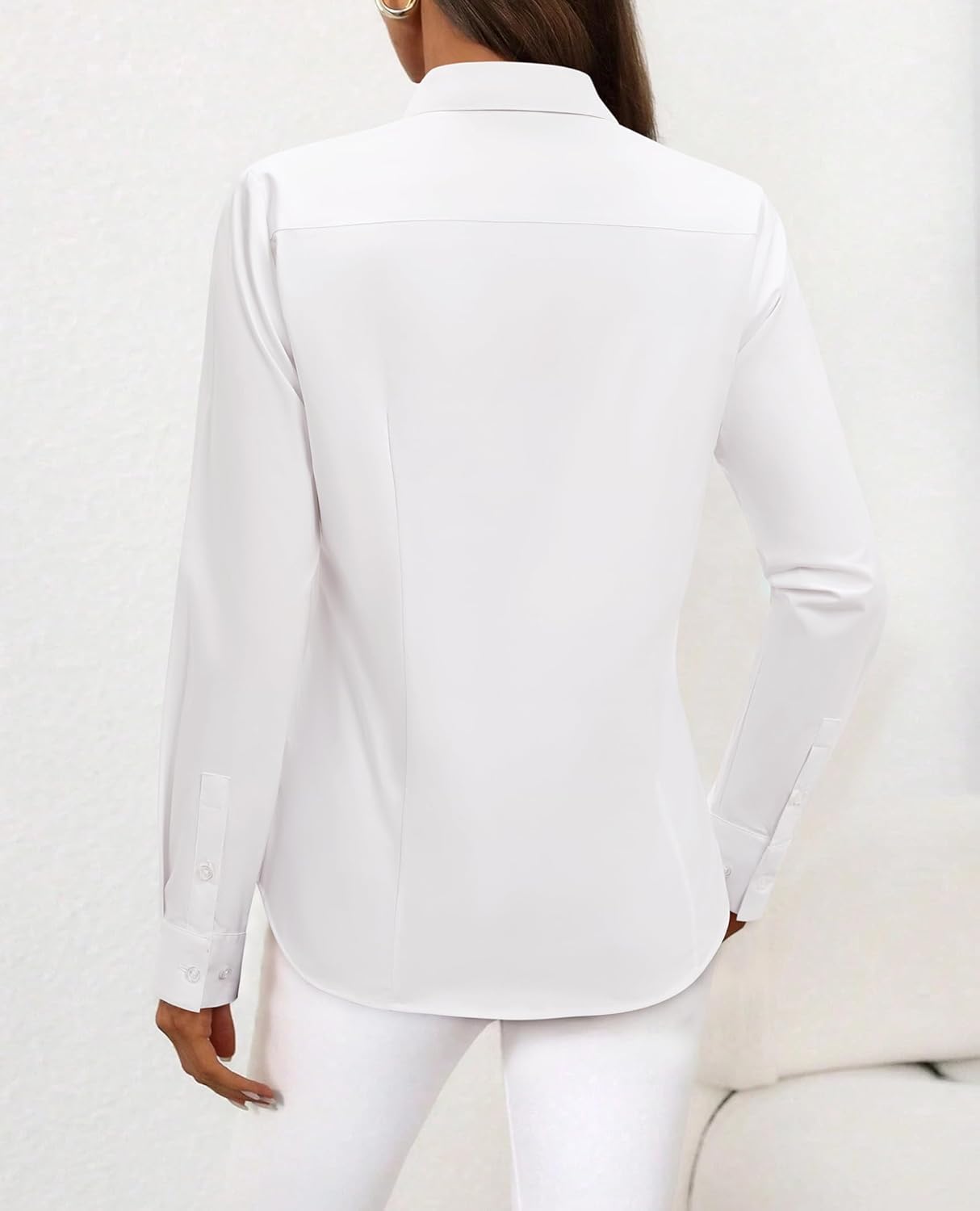 siliteelon Womens Button Down Shirt: Dress Shirt Collared Long Sleeve Shirt Tailored Waist Casual Work Blouse - Image 3