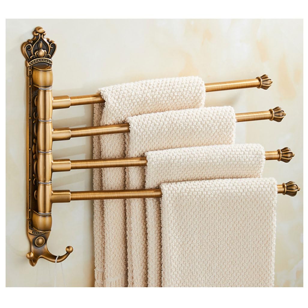 LMYSXAOZ Antique Bronze Swivel Towel Rack Bar Rails for Bathroom, Wall Mounted Folding Arm Swing Out Hand Hooks Hanger Holder Space Saving Laundry, Kitchen 4Bars