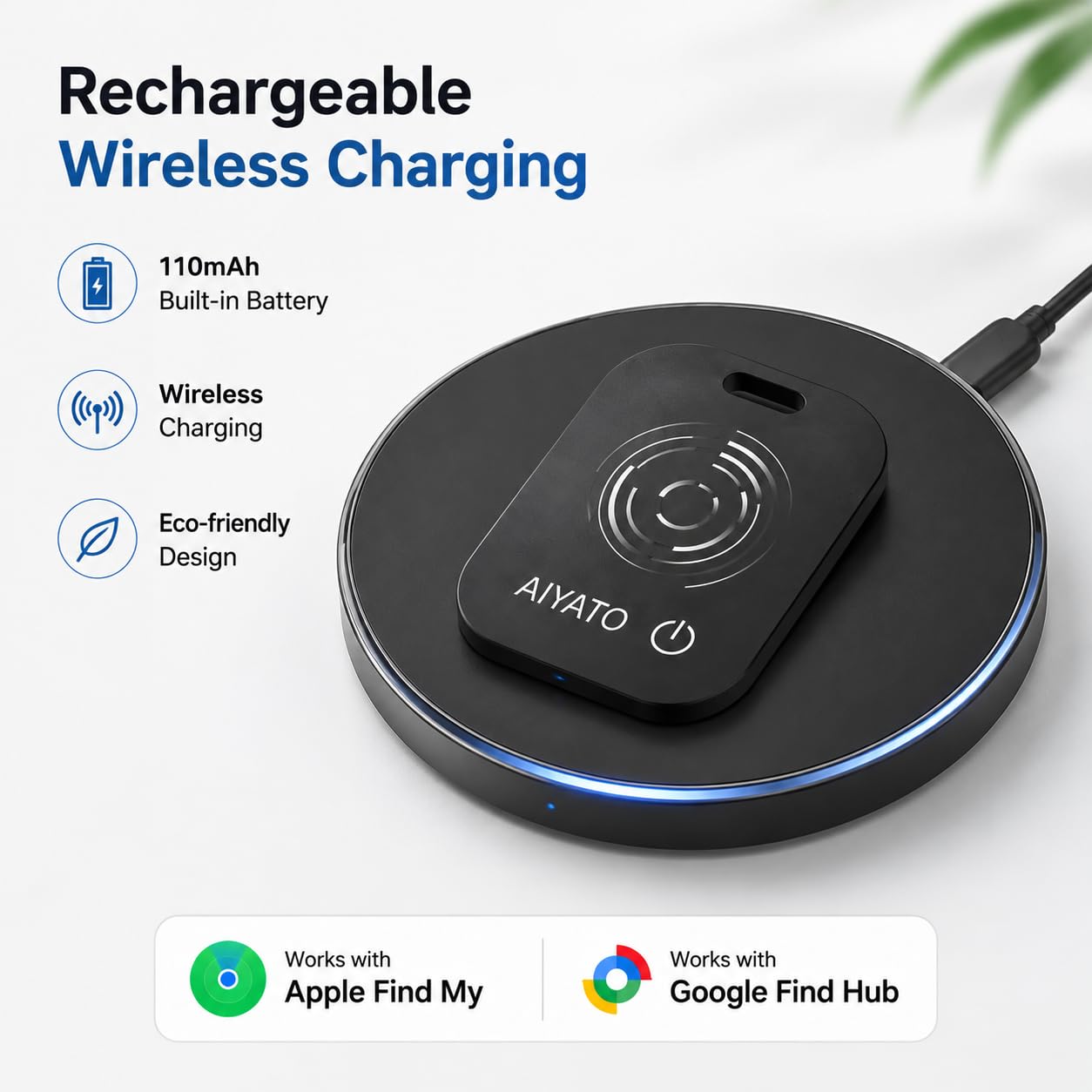 Mini carte Smart Finder, carte de suivi de portefeuille avec batterie rechargeable sans fil, fonctionne avec Apple Find My et Google Find Hub, localisateur d'articles Bluetooth pour portefeuille, sac