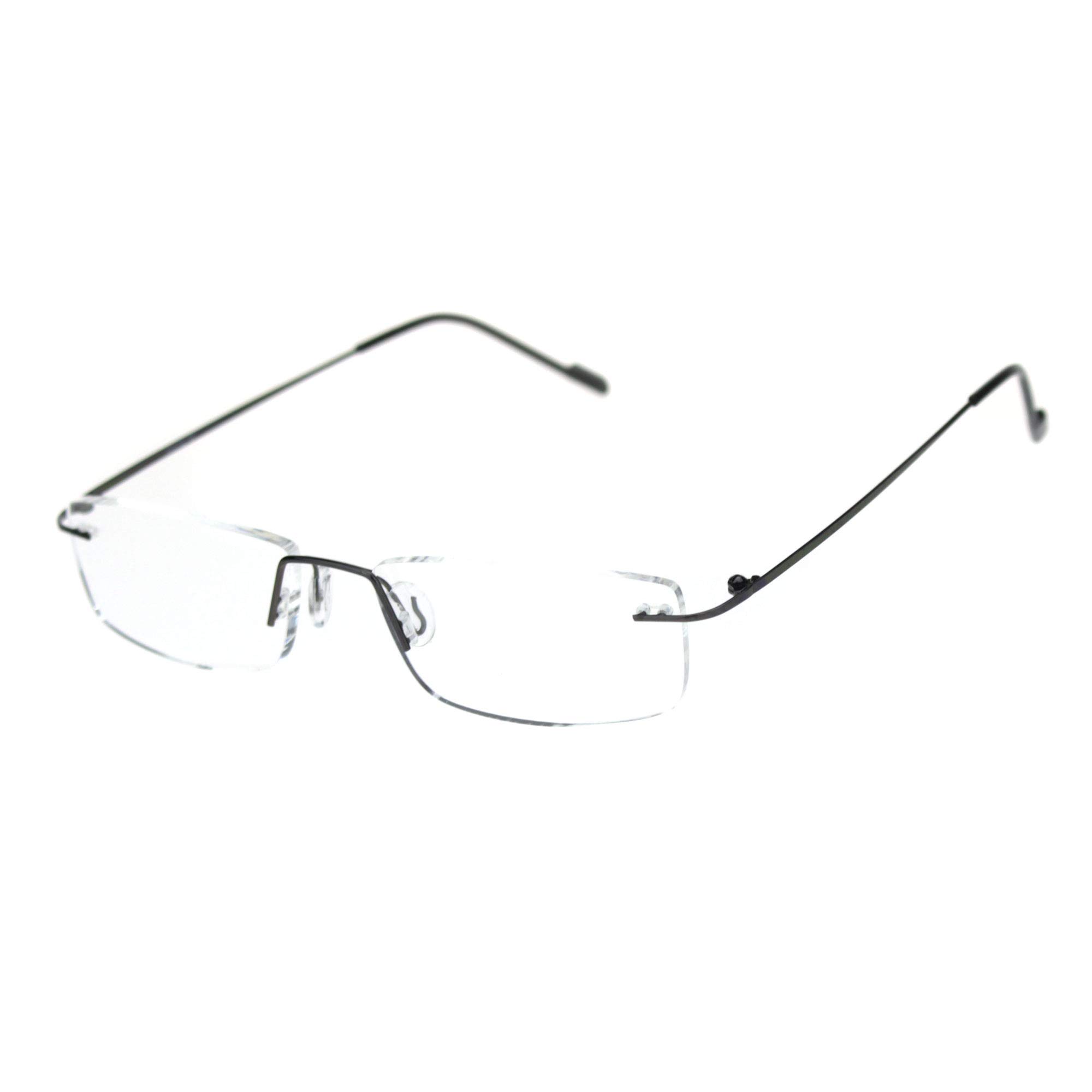 Mens Rimless Rectangular Clear Super Light Weight Reading Glasses