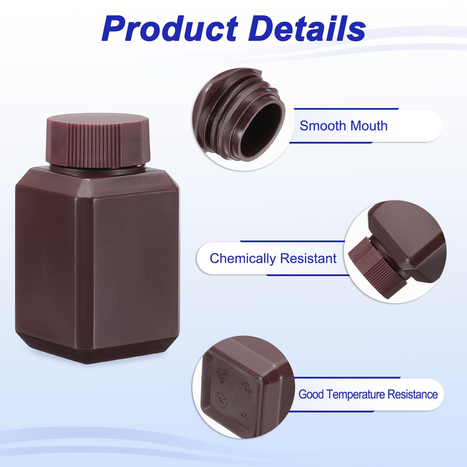 PATIKIL Bottiglie Reagenti 6 Pezzi 60ml HDPE Bocca Stretta Contenitori Quadrati Per Campioni Con Tappo Ad Anello Interno Per Laboratorio Acqua Reagenti Liquidi Conservazione Campioni.