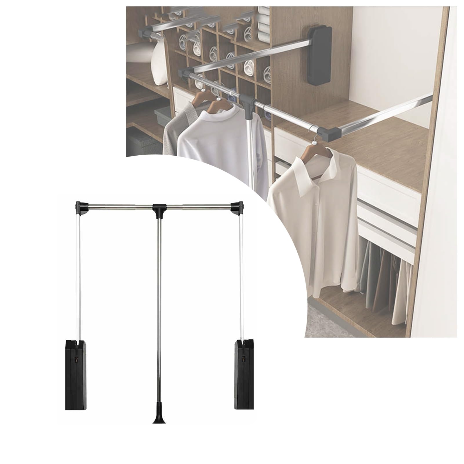 Tringle de penderie réglable télescopique avec élévateur pneumatique de 470 à 1550 mm