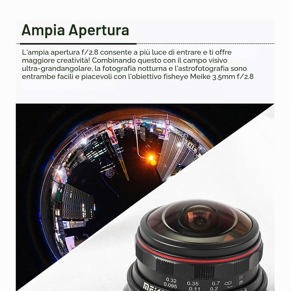 MK-3,5 mm F2.8 obiettivo fisheye ultra grandangolare per Olympus Panasonic Lumix MFT Micro Four Thirds 4/3 Mount Mirrorless, nero, panno di pulizia Venidice