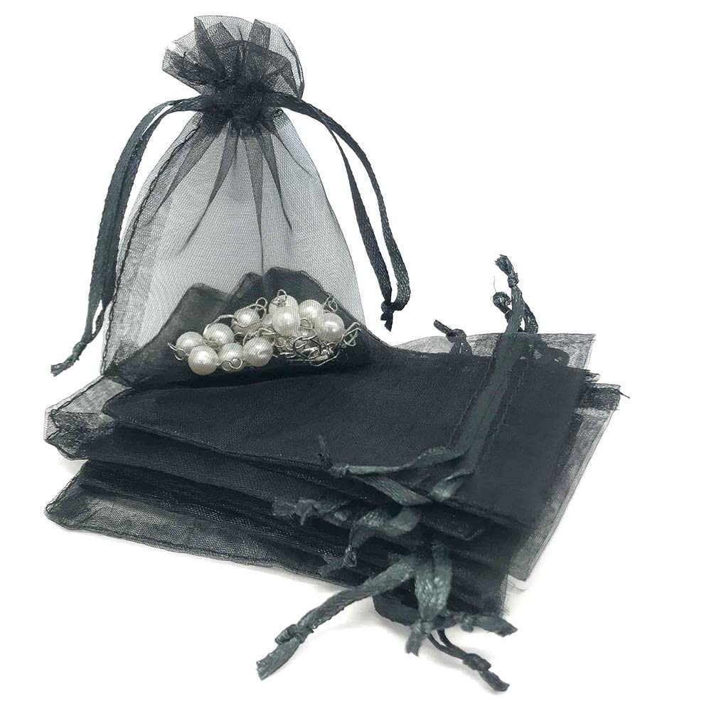 TheDisplayGuys 100-Pack 6x8 Black Sheer Organza Gift Bags with Drawstring, Jewelry Candy Treat Wedding Party Favors Mesh Pouch