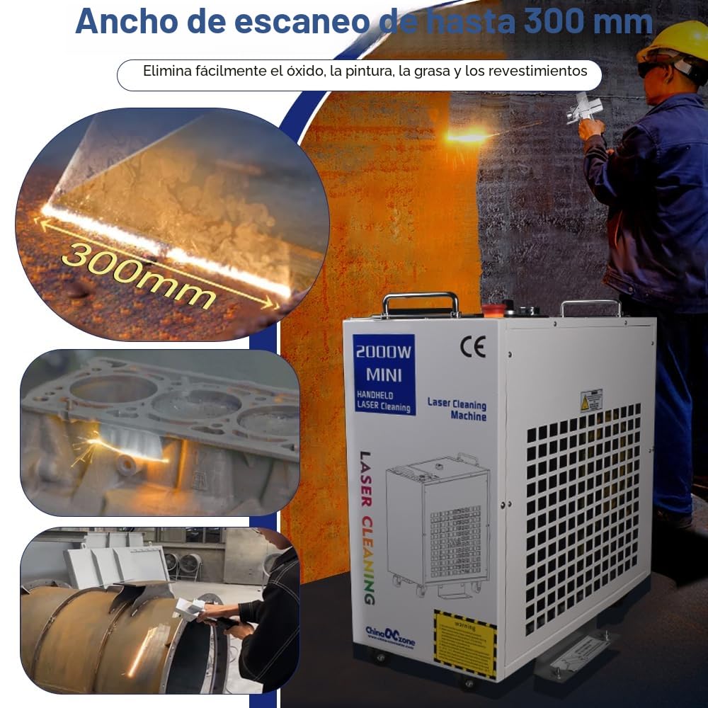 Máquina de Limpieza con Láser de Fibra 1500W Portátil, Eliminación de Óxido, Aceite, Pintura, Suciedad, Manchas, Recubrimientos, Equipo de Limpieza Láser (con 1 Modo de Limpieza)