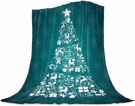 Dream Christmas Tree Flannel Fleece Throw Blanket, 50 x 60 in, Abstract Xmas Tree Green Gradient Super Soft Blanket for Couch Cozy Warm Bed Throws for Sofa, Office, Camping, Travel
