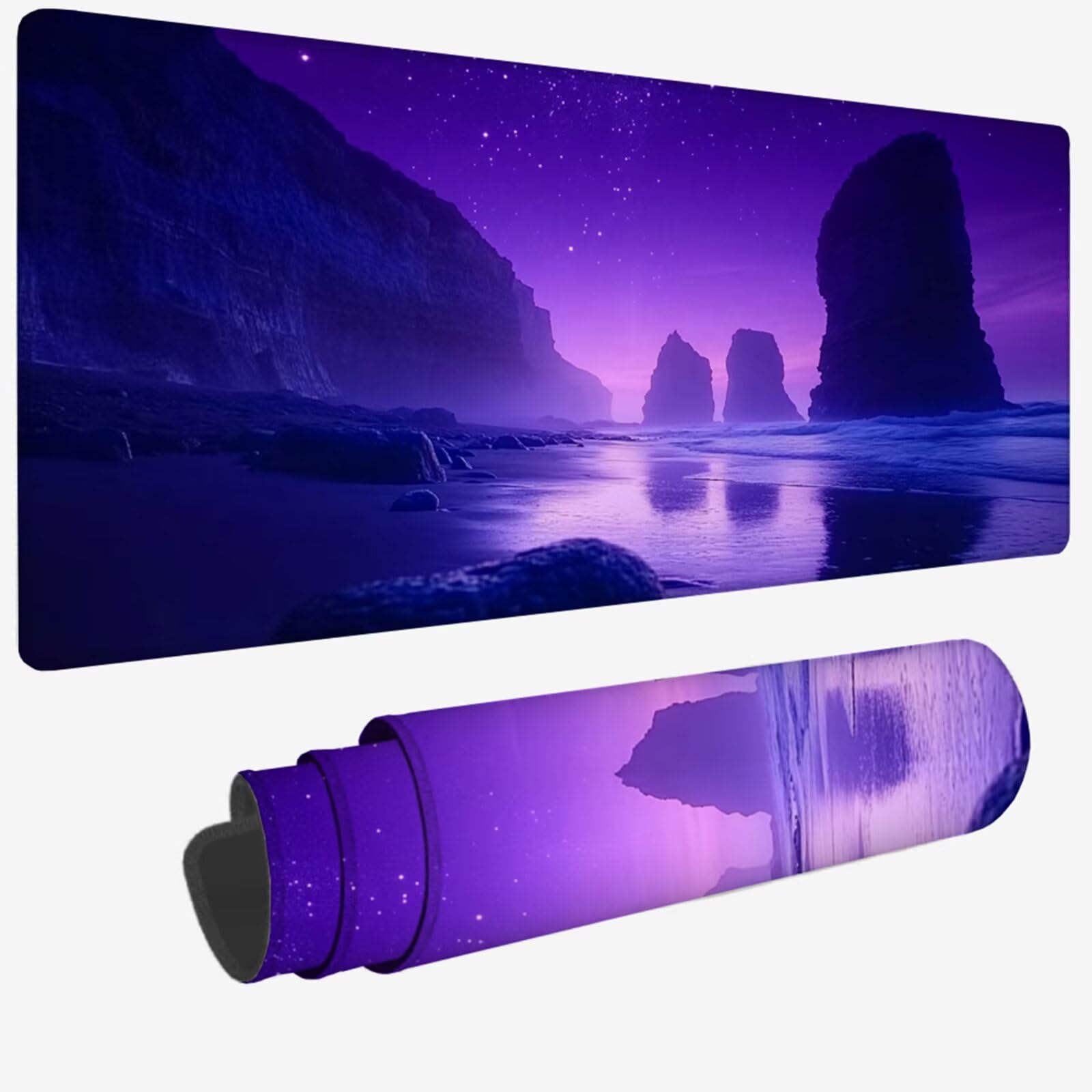 Podkładka pod mysz XXL 1200 x 400 x 3 MM, fioletowa duża podkładka pod mysz z wodoodporną i gumową antypoślizgową plażą pod ręką zszyte krawędzie, poprawia precyzję i szybkość dla gracza W-920