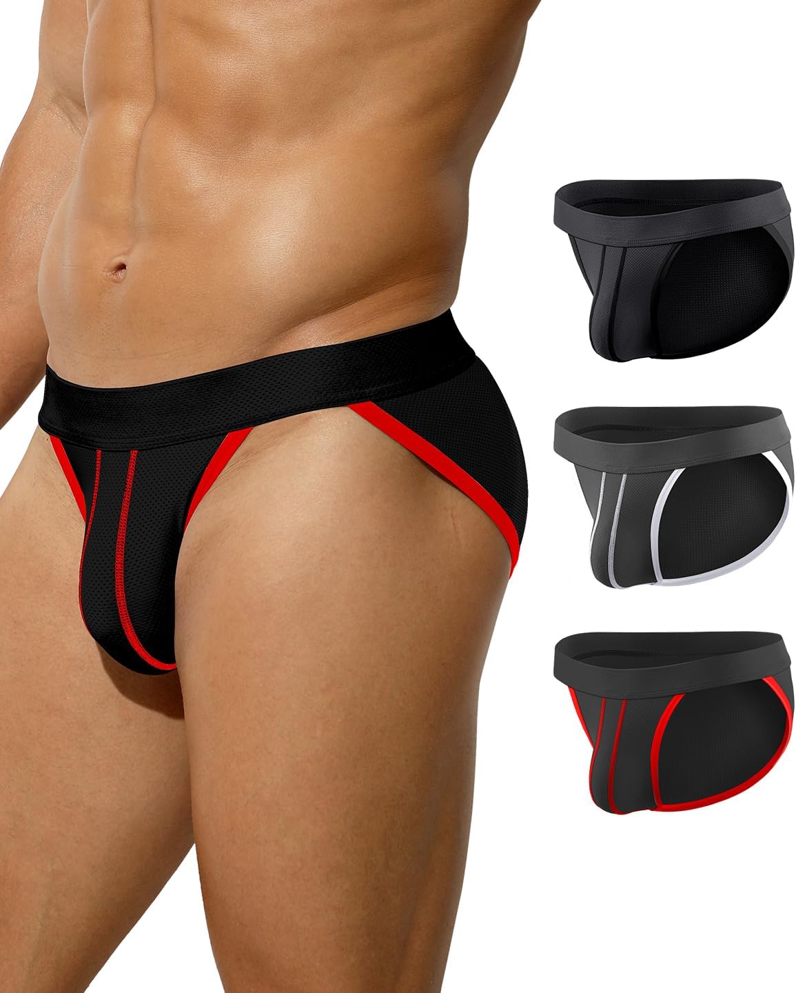 Arjen Kroos Mens Briefs Breathable Sexy Mesh Briefs Underwear Low Rise Underpants Wicking-Moisture Underwear 3 Pack