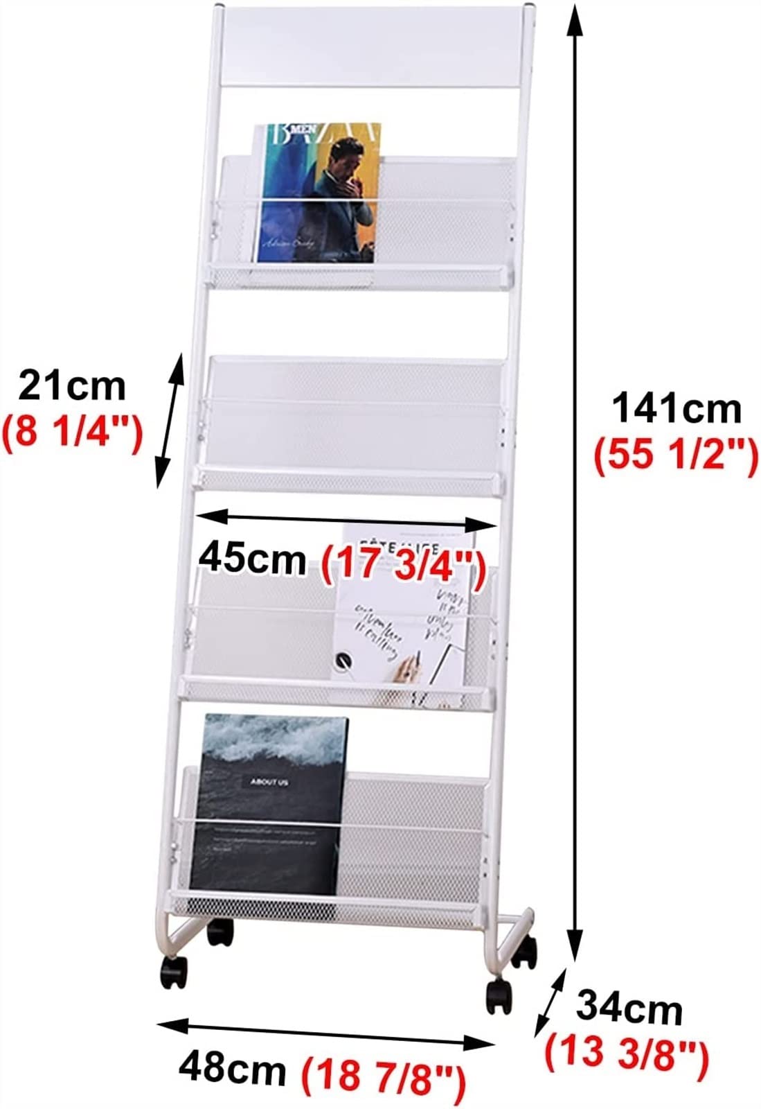 Revistero De Pie De 4 Niveles para Folletos, Carteles Y Literatura. Organizador De Folletos, Pósteres Y Demás. Fácil De Montar. Color Blanco.